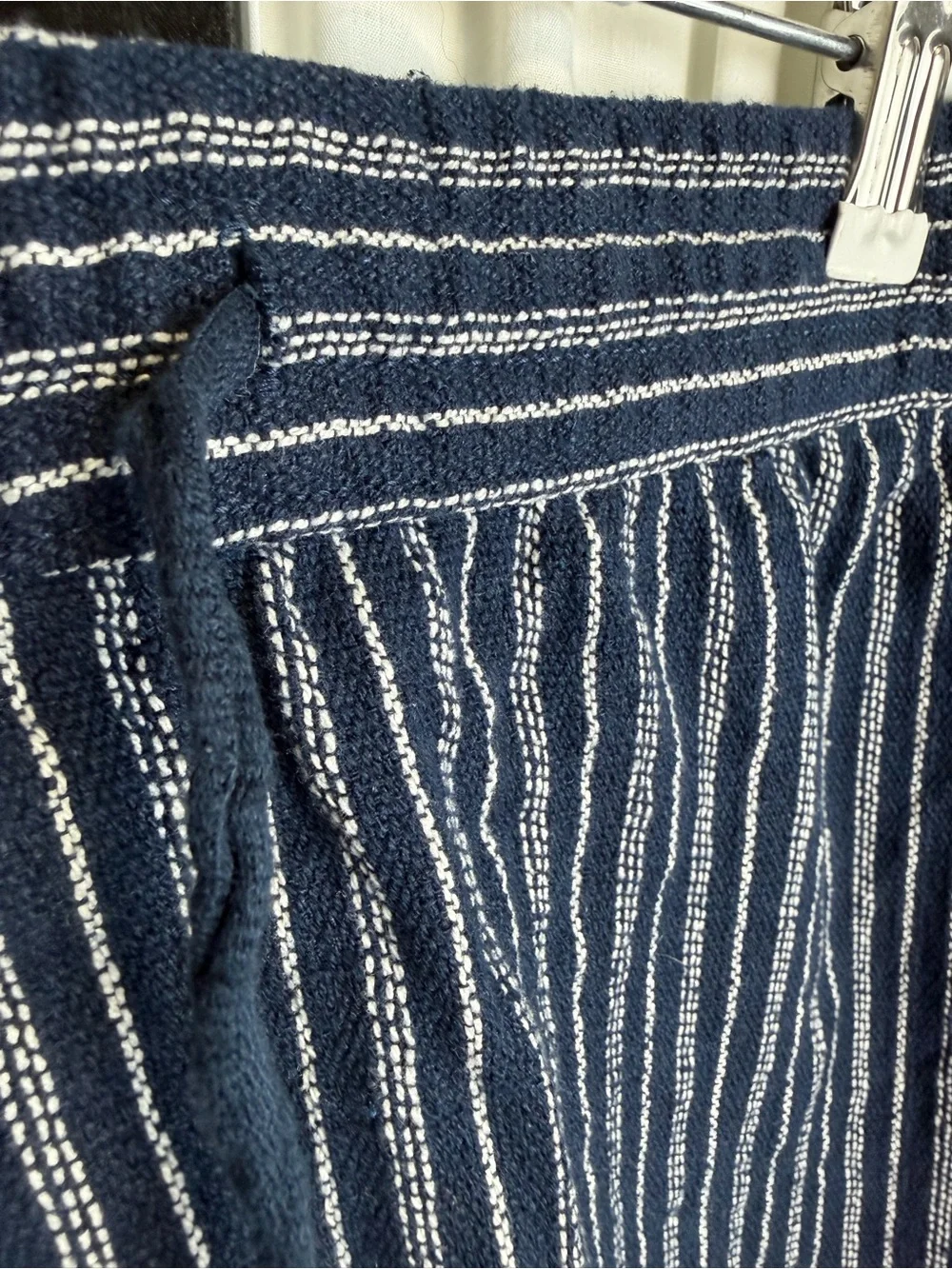 Men's Navy Blue Striped Flat-Front Cotton Shorts
